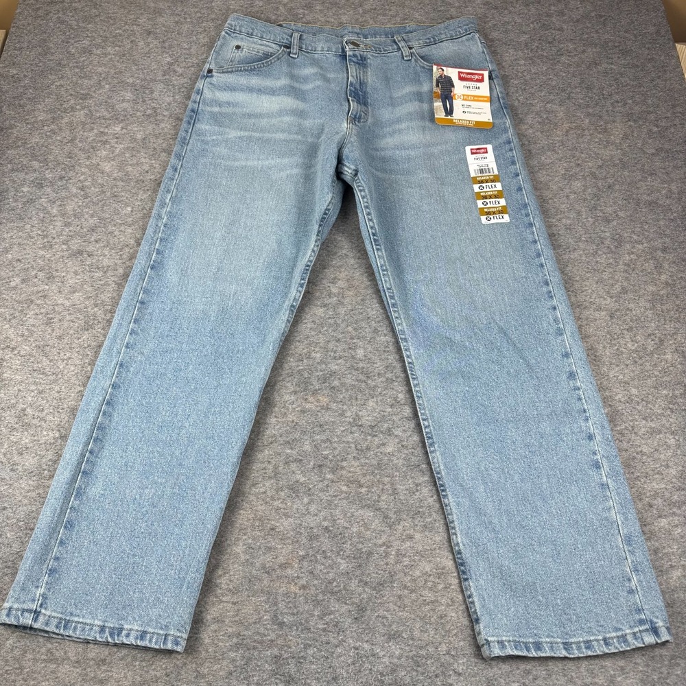 Wrangler Five Star Flex Relaxed Fit Jeans Denim Cotton Stretch Mens 36x30 - Picture 2 of 15